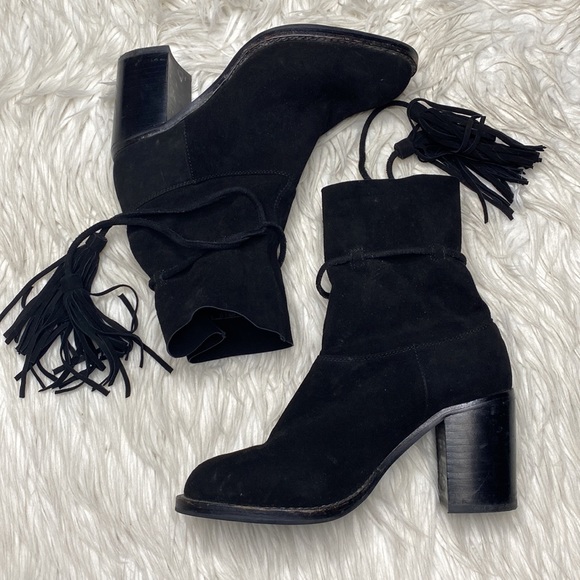 Jeffrey Campbell La Forge black block heel suede tassel boots - Picture 2 of 10